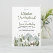 Winter ONEderland Geburtstag | Aquarellirsch Einladung (Stehend Vorderseite)
