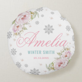 Winter ONEderland Geburtstag Baby Girl 1. Geburtst Rundes Kissen