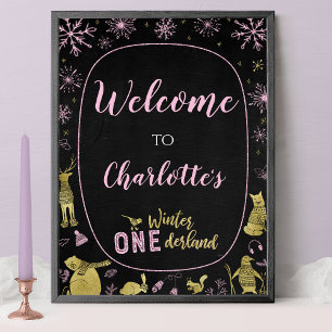 Winter Onederland Geburtstag Begrüßungszeichen Sno Poster