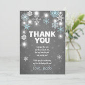 Winter ONEderland Geburtstag danken Ihnen, blauen Dankeskarte (Stehend Vorderseite)