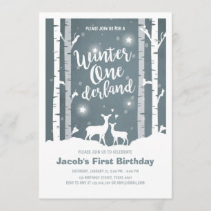 Winter Onederland Geburtstag einladen Hirschbäume Einladung