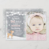 Winter Onederland Geburtstag einladen Minzrosa Hir Einladung (Vorne/Hinten)