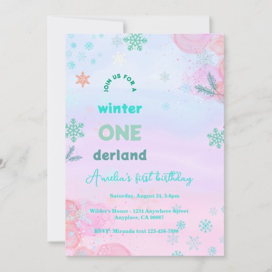 Winter Onederland Geburtstag Einladung (Vorderseite)