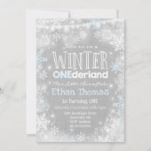 Winter ONEderland Geburtstag Einladung Blau Weiß (Vorderseite)