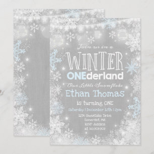Winter ONEderland Geburtstag Einladung Blau Weiß