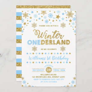 Winter ONEderland Geburtstag Einladung Blue Gold