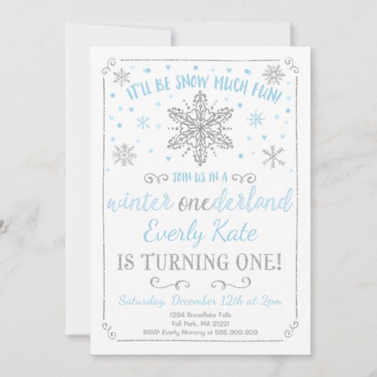 Winter ONEderland Geburtstag Einladung Blue Silver (Vorderseite)