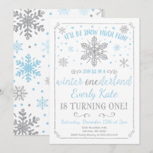 Winter ONEderland Geburtstag Einladung Blue Silver