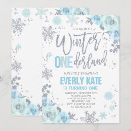 Winter ONEderland Geburtstag Einladung Blue Silver