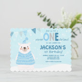 Winter ONEderland Geburtstag Einladung Boy Blue (Stehend Vorderseite)