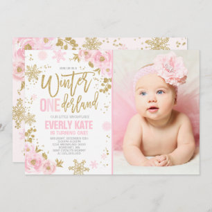 Winter ONEderland Geburtstag Einladung Pink Gold
