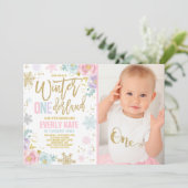 Winter ONEderland Geburtstag Einladung Pink Gold (Stehend Vorderseite)