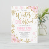 Winter ONEderland Geburtstag Einladung Pink Gold (Stehend Vorderseite)