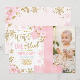 Winter ONEderland Geburtstag Einladung Pink Gold