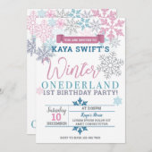 Winter Onederland Geburtstag Einladung Rosa & Blau (Vorne/Hinten)