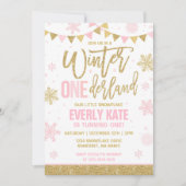 Winter ONEderland Geburtstag Einladung Rosa & Gold (Vorderseite)