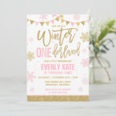 Winter ONEderland Geburtstag Einladung Rosa & Gold (Stehend Vorderseite)
