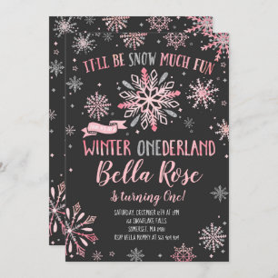 Winter ONEderland Geburtstag Einladung Rosa Silber