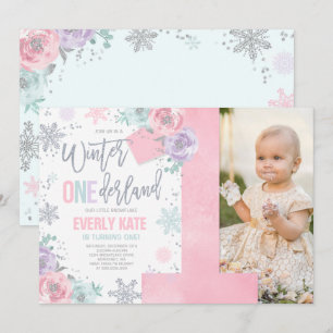 Winter ONEderland Geburtstag Einladung Rosa Silber