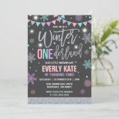 Winter ONEderland Geburtstag Einladung Rosa Silber (Stehend Vorderseite)
