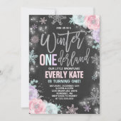 Winter ONEderland Geburtstag Einladung Rosa Silber (Vorderseite)
