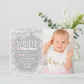 Winter ONEderland Geburtstag Einladung Rosa Weiß (Stehend Vorderseite)