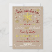 Winter ONEderland Geburtstag Einladung Rot & Gold (Vorderseite)