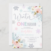 Winter ONEderland Geburtstag Einladung Silber Rosa (Vorderseite)