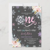 Winter ONEderland Geburtstag Einladung Silber Rosa (Vorderseite)