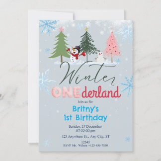 Winter ONEderland Geburtstag Einladung Snowman bla