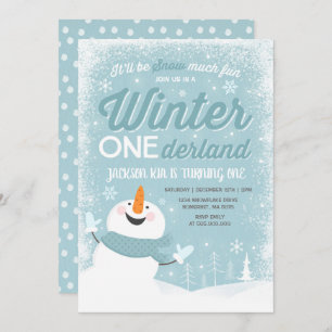 Winter ONEderland Geburtstag Einladung Snowman Blu