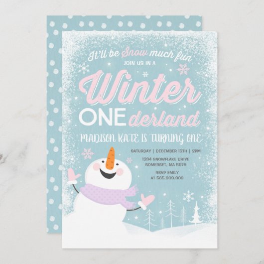Winter ONEderland Geburtstag Einladung Snowman Pin (Vorne/Hinten)