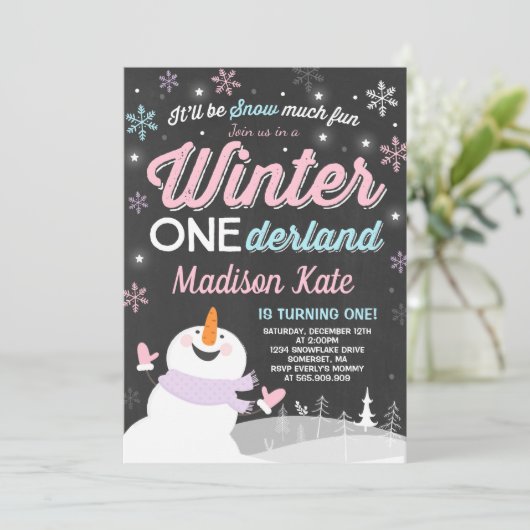 Winter ONEderland Geburtstag Einladung Snowman Pin (Stehend Vorderseite)