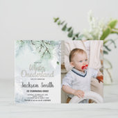 Winter ONEderland Geburtstag Einladungen Pine Foto (Stehend Vorderseite)