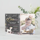 Winter Onederland Geburtstag laden rosa Einladung (Stehend Vorderseite)