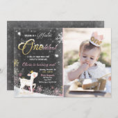 Winter Onederland Geburtstag laden rosa Einladung (Vorne/Hinten)