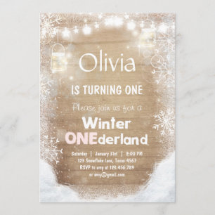 Winter Onederland Geburtstag laden Schnee-rosa Einladung