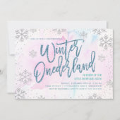 Winter ONEderland Geburtstag Silberblauer Glitzer Einladung (Vorderseite)