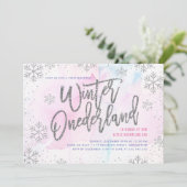 Winter ONEderland Geburtstag Silberner Glitzer Einladung (Stehend Vorderseite)