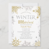 Winter Onederland Geburtstag Silver Gold Snowflake Einladung (Vorderseite)