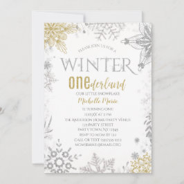 Winter Onederland Geburtstag Silver Gold Snowflake Einladung