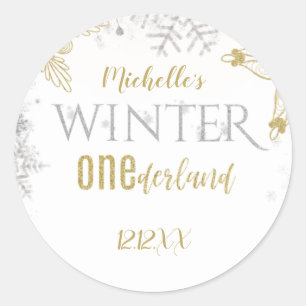 Winter Onederland Geburtstag Silver Gold Snowflake Runder Aufkleber