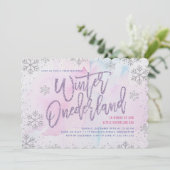 Winter ONEderland Geburtstag Silver Lila Pink Einladung (Stehend Vorderseite)
