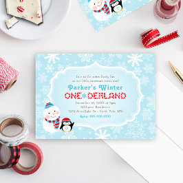 Winter ONEderland Geburtstag Snowman und Pinguin Einladung