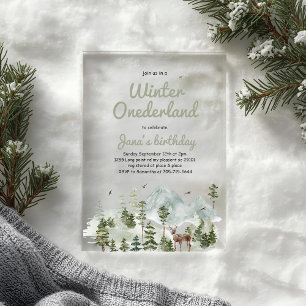 Winter ONEderland Geburtstag Wasserfarbe Hirsch Acryleinladungen
