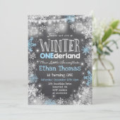Winter ONEderland Geburtstags-Einladungs-blaues Einladung (Stehend Vorderseite)