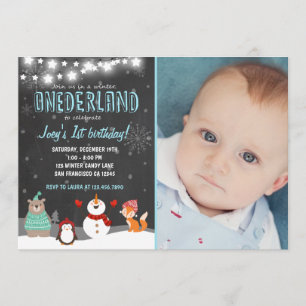 Winter ONEderland Geburtstags-Party Einladungsblau Einladung