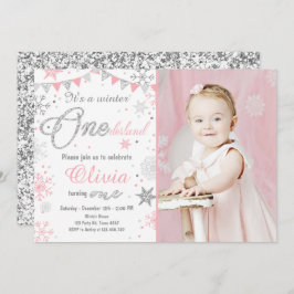 Winter Onederland Geburtstagseinladung Rosasilber Einladung