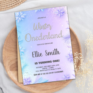 Winter ONEderland Geburtstagseinladungen Lila Einladung