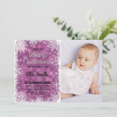 Winter Onederland Geburtstagseinladungen mit Foto Einladung (Stehend Vorderseite)